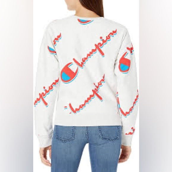 Champion Logo Pullover Knit Sweatshirt Athletic Athleisure Crew Neck Long Sleeve - Picture 2 of 11